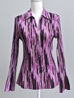 APT. 9 | Pink, Purple and Black Brushstroke Button-Front Long Sleeve Top